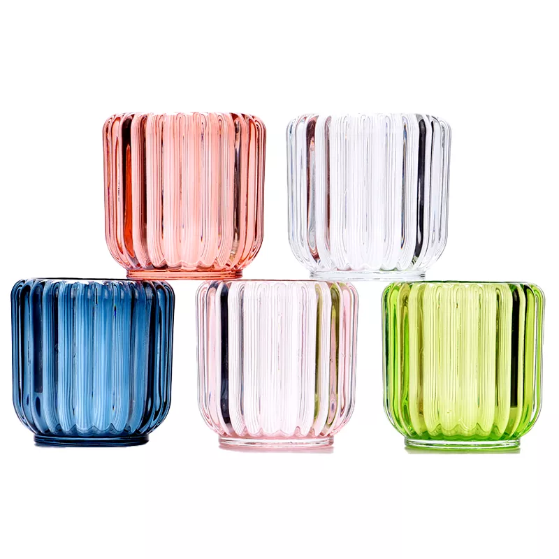 7oz verticale gestreepte glazen kaarsenhouder