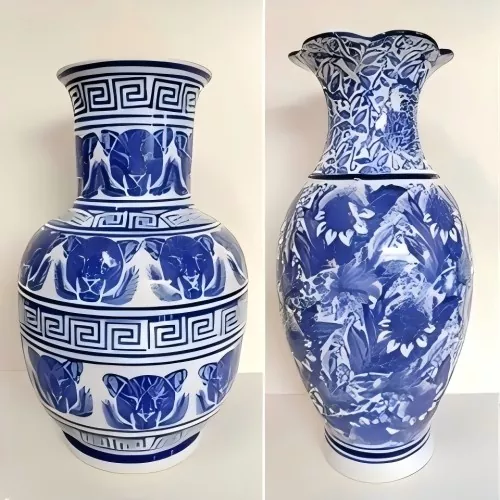 Blauw en witte porseleinen vaas