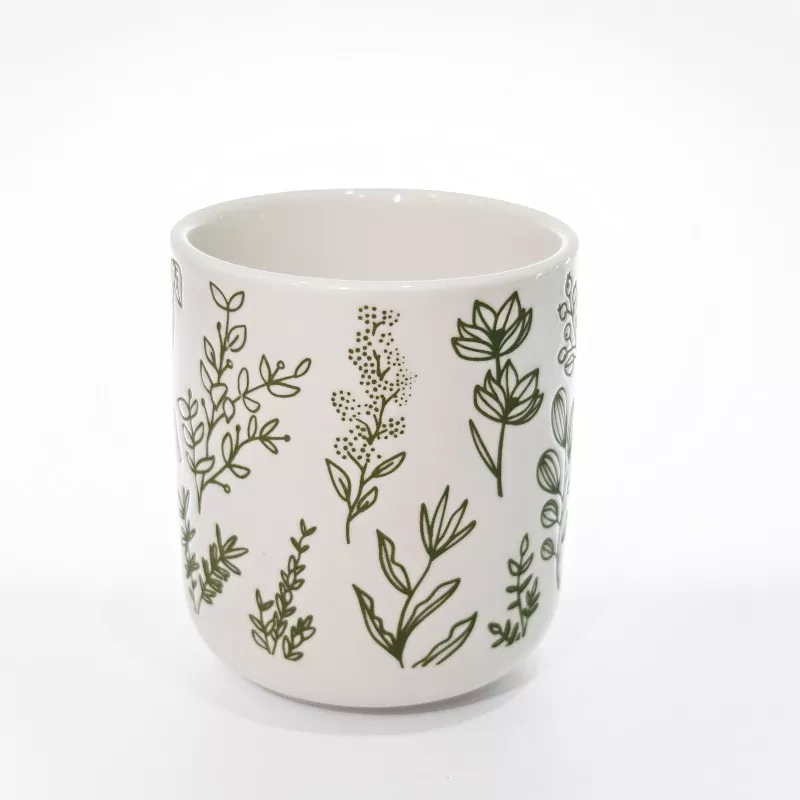 Botanische print witte steengoed mok