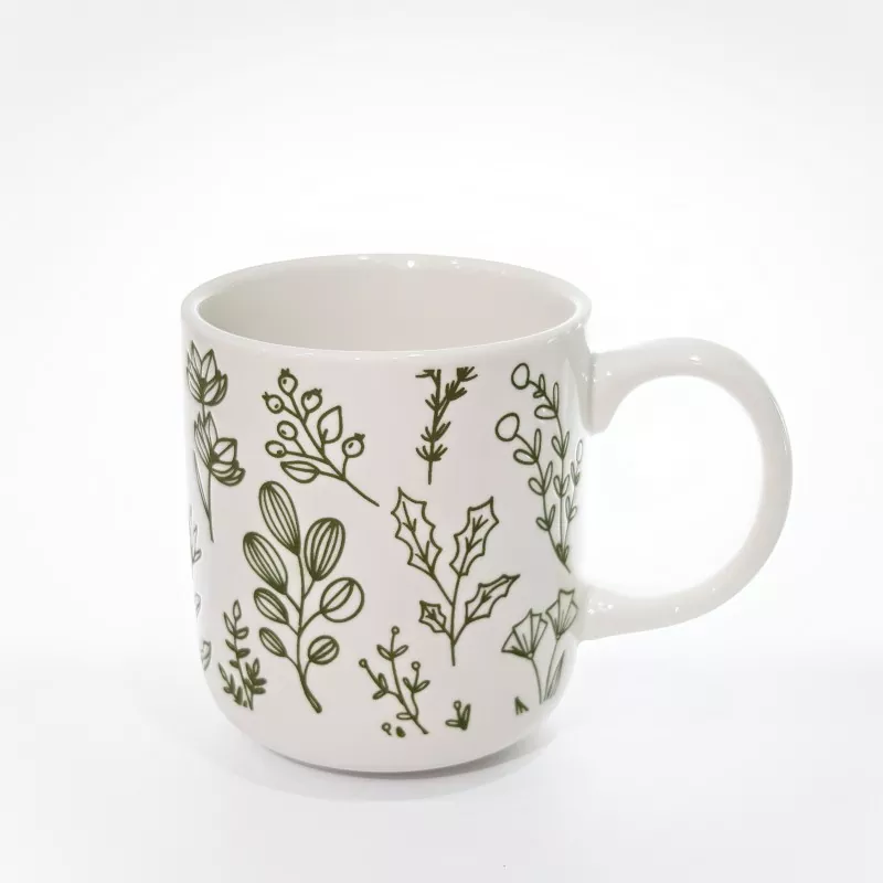 Botanische print witte steengoed mok