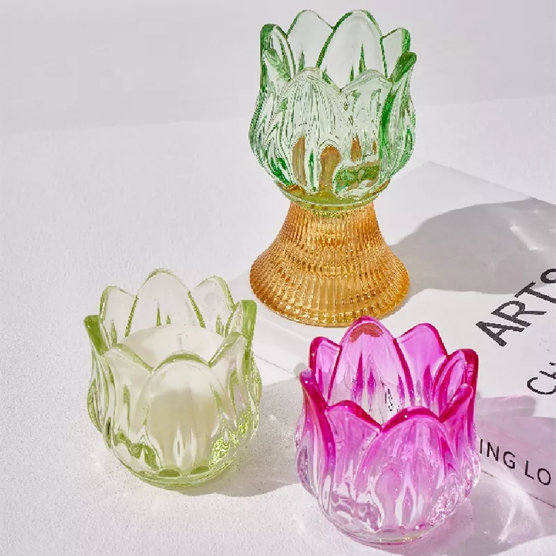 Gekleurde Merveilles Florales glazen kandelaar